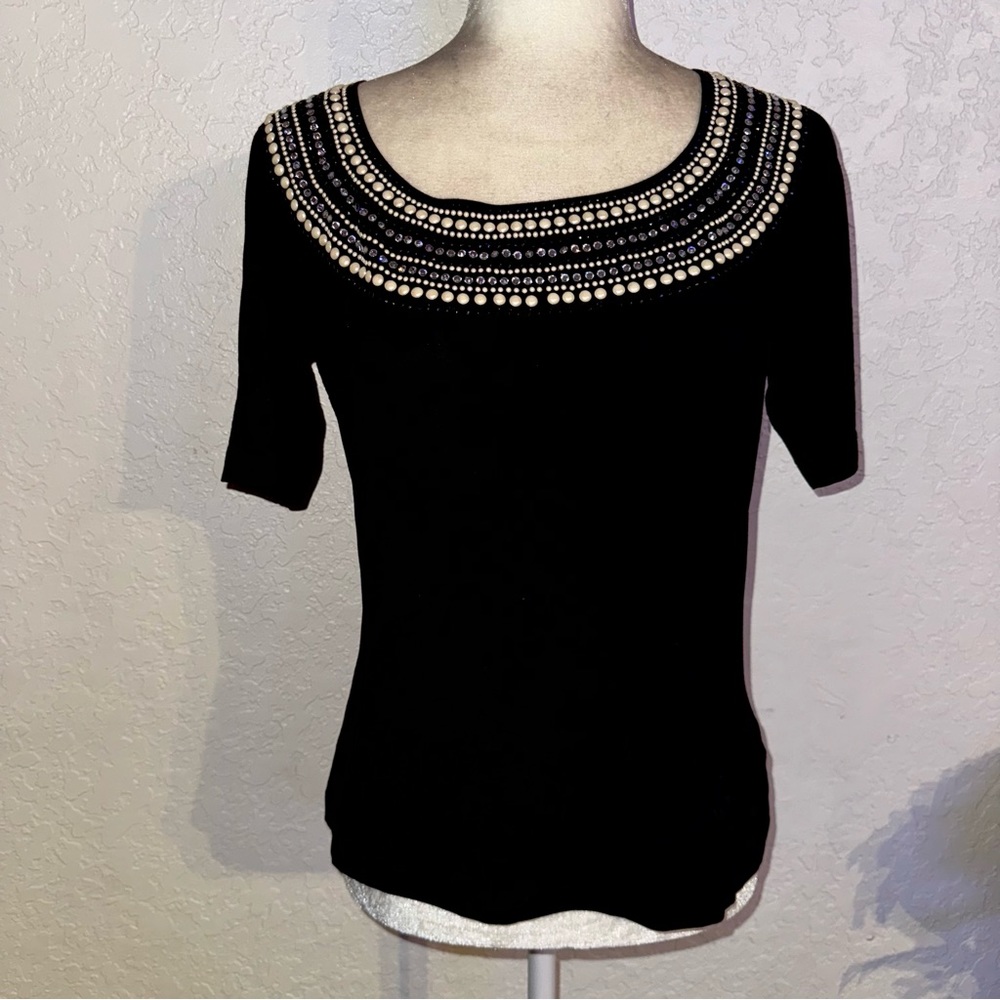 St. John Beaded Neckline Scoop Blouse